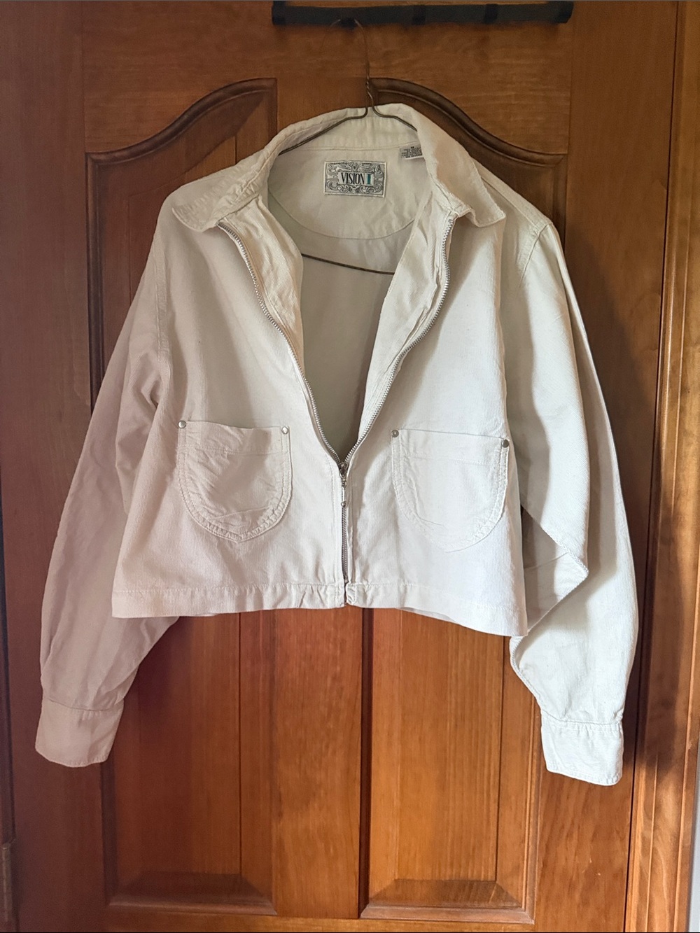 UNIQLO Cream Zip-Front Cropped Jean Jacket